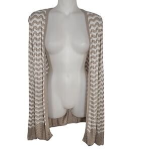 Ann Taylor LOFT Cardigan Sweater XS White Beige Chevron Open Front Open Knit
